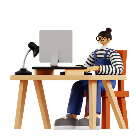 Female employee working at office  3D Illustration