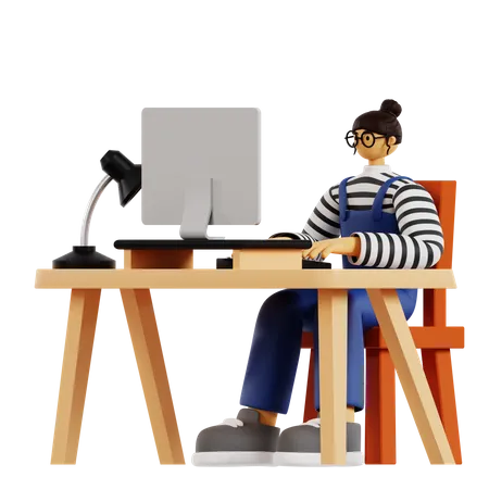 Female employee working at office  3D Illustration