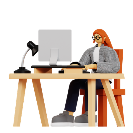 Female employee working at office  3D Illustration