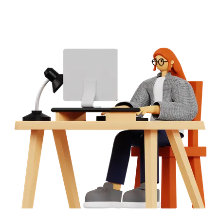 Female employee working at office  3D Illustration