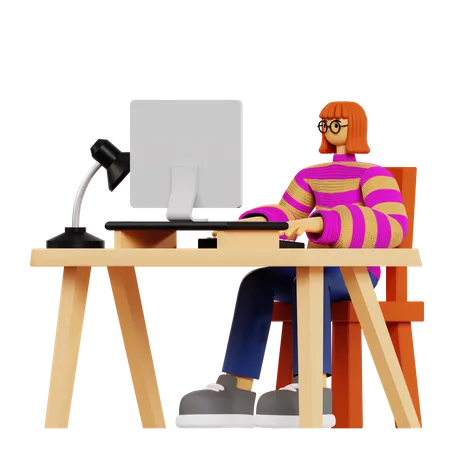 Female employee working at office  3D Illustration