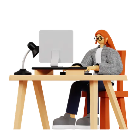 Female employee working at office 3D Illustration