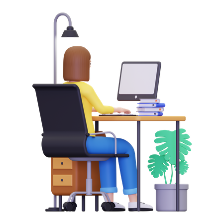 Female employee working in the office  3D Illustration