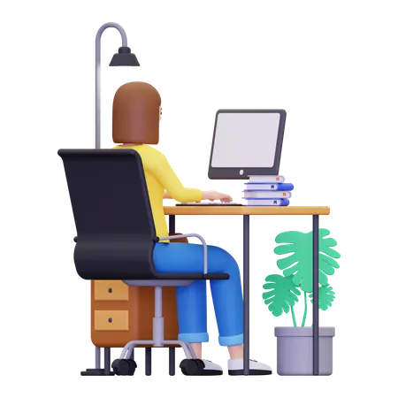 Female employee working in the office  3D Illustration