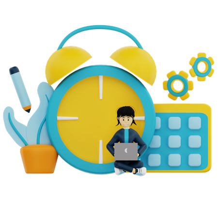 Female employee working on business task  3D Icon