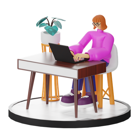 Female employee working on computer  3D Illustration