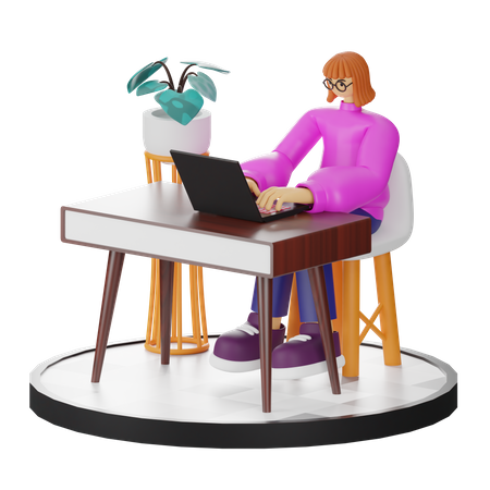 Female employee working on computer  3D Illustration