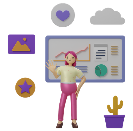 Female employee working on data  3D Icon