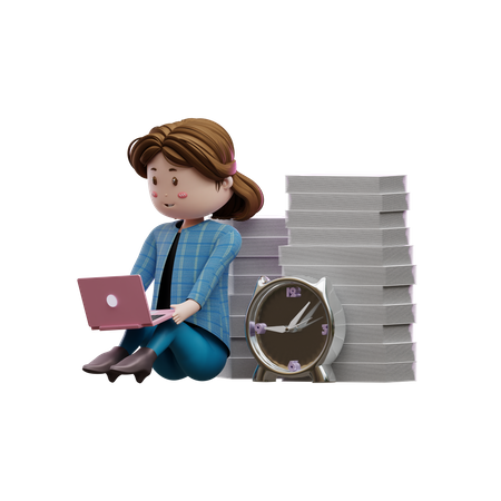 Female Employee Working on Laptop  3D Icon