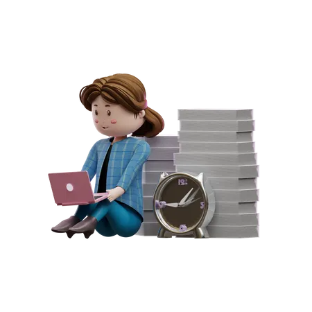 Female Employee Working on Laptop  3D Illustration