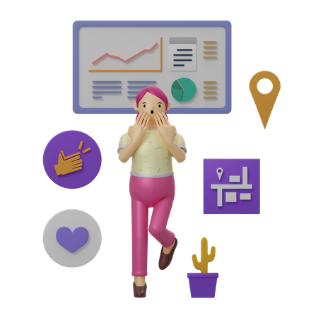 Female employee working on marketing  3D Illustration