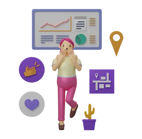 Female employee working on marketing  3D Illustration