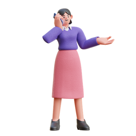 Female Explain By Phone Call  3D Illustration