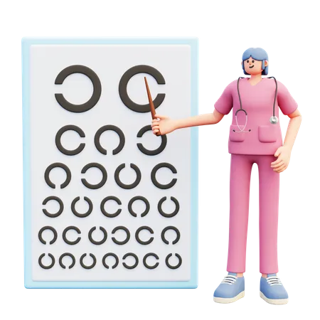Female Eye Specialist Doing Vision Check Up  3D Illustration