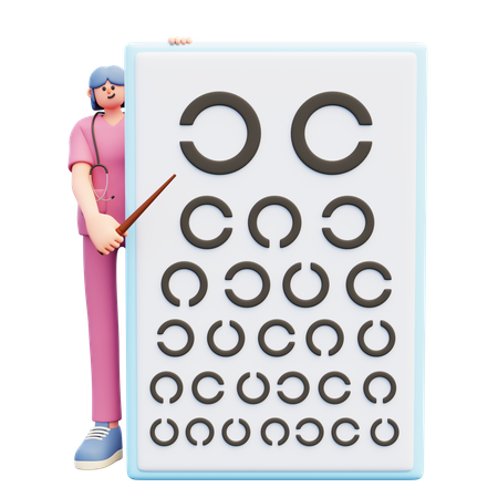 Female Eye Specialist Doing Vision Check Up From Behind  3D Illustration