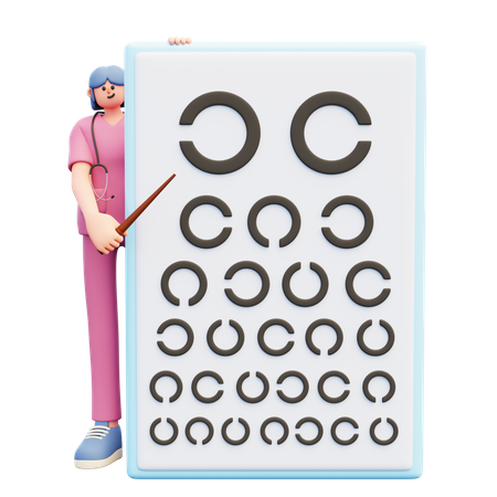Female Eye Specialist Doing Vision Check Up From Behind  3D Illustration