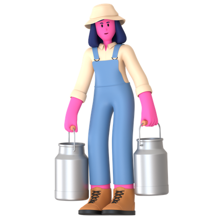 Female farmer carrying Milk Can  3D Illustration