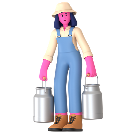 Female farmer carrying Milk Can  3D Icon