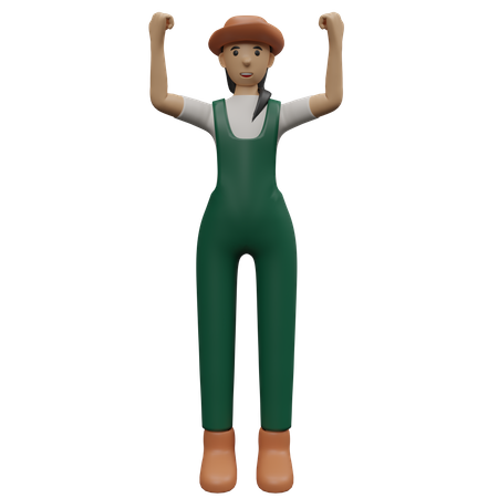 Female farmer celebrating  3D Illustration