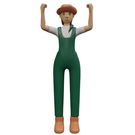 Female farmer celebrating  3D Illustration