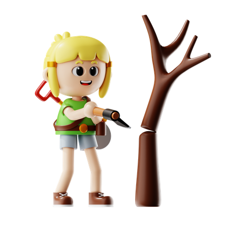 Female Farmer Cutting Down Trees  3D Icon