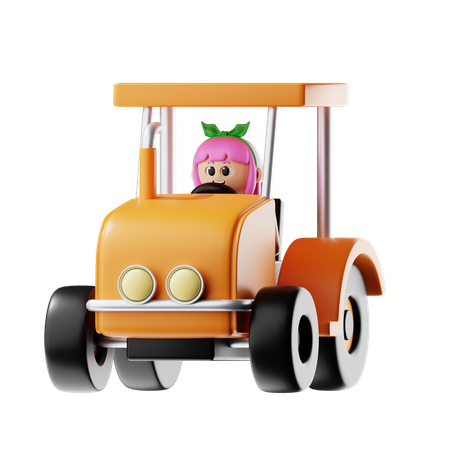 Female Farmer Driving Tractor  3D Icon