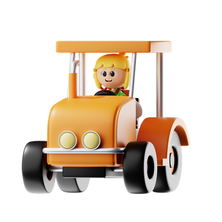 Female Farmer Driving Tractor  3D Illustration