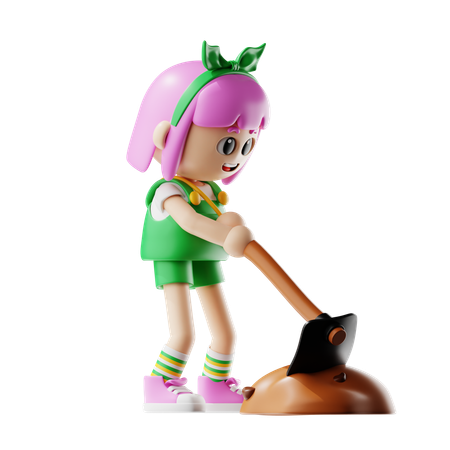 Female Farmer Holding A Hoe  3D Icon