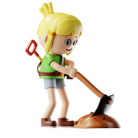 Female Farmer Holding A Hoe  3D Icon