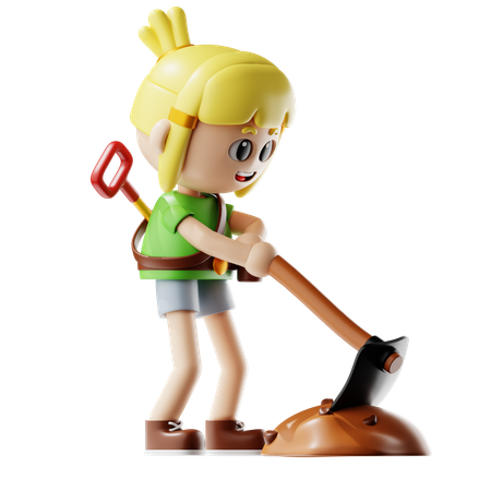 Female Farmer Holding A Hoe  3D Illustration