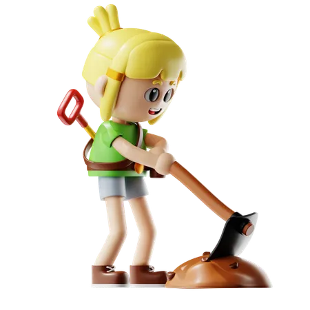 Female Farmer Holding A Hoe  3D Illustration