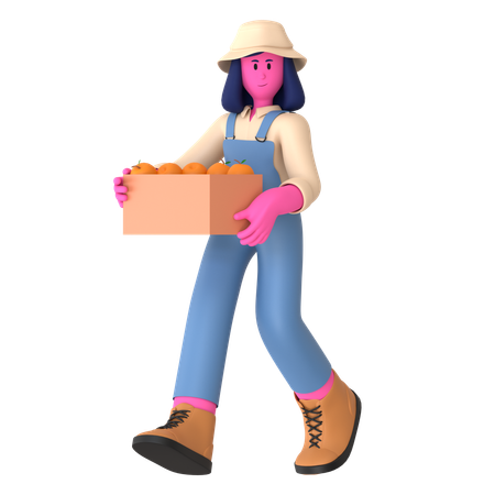 Female farmer holding Harvest box  3D Illustration