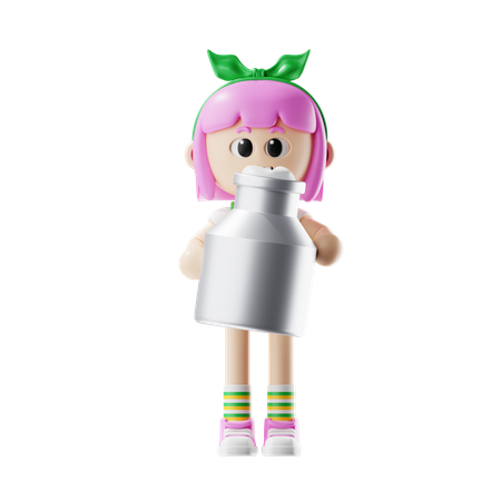 Female Farmer Holding Milk Bucket  3D Icon