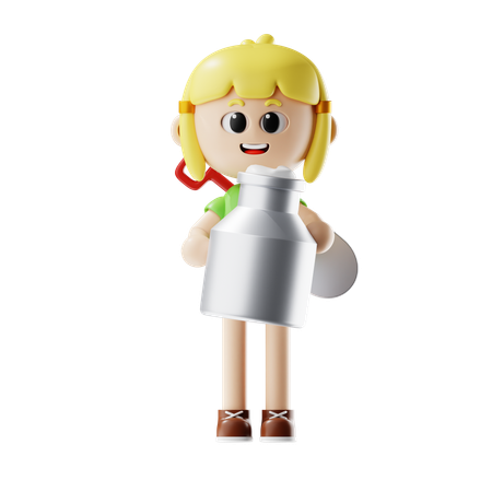 Female Farmer Holding Milk Bucket  3D Icon