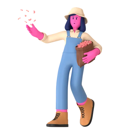 Female farmer holding Seeds bag  3D Illustration
