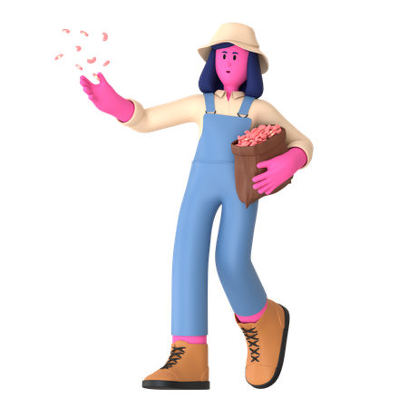 Female farmer holding Seeds bag  3D Icon