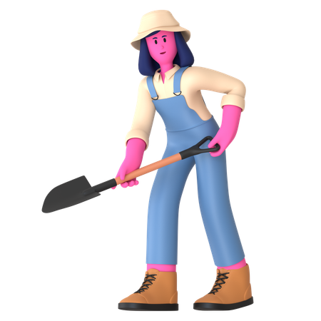 Female farmer holding Shovel  3D Illustration