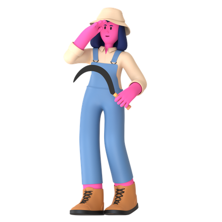 Female farmer holding Sickle  3D Icon