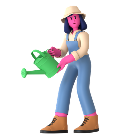 Female farmer holding Water can  3D Illustration