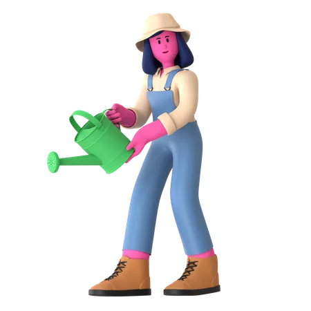 Female farmer holding Water can  3D Illustration