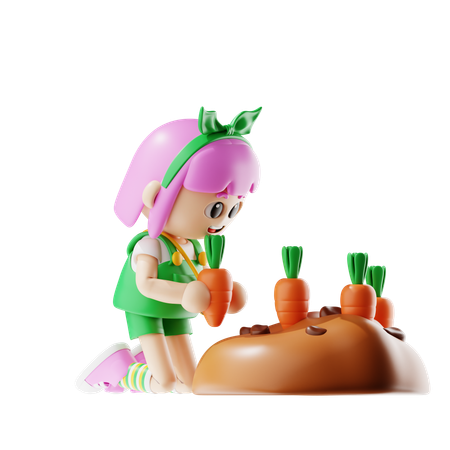 Female Farmer Planting Carrots  3D Icon