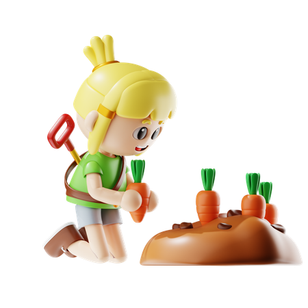 Female Farmer Planting Carrots  3D Icon