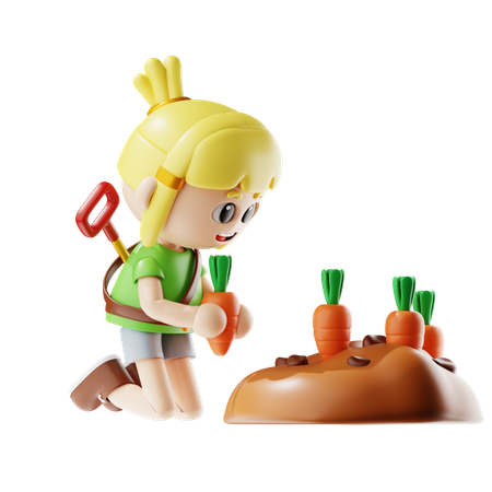 Female Farmer Planting Carrots  3D Illustration