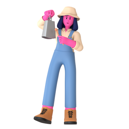 Female Farmer playing Cowbell  3D Illustration