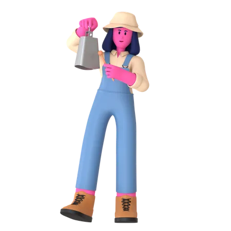 Female Farmer playing Cowbell  3D Illustration