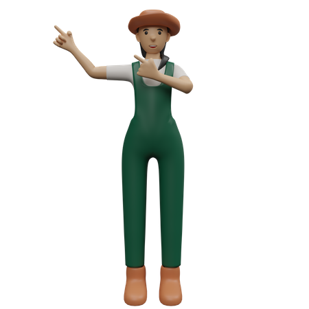 Female farmer pointing upward  3D Illustration