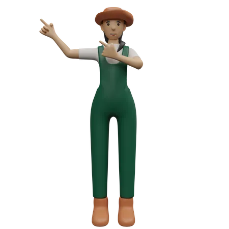 Female farmer pointing upward  3D Illustration