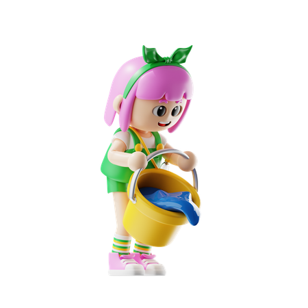 Female Farmer Pouring Water  3D Icon