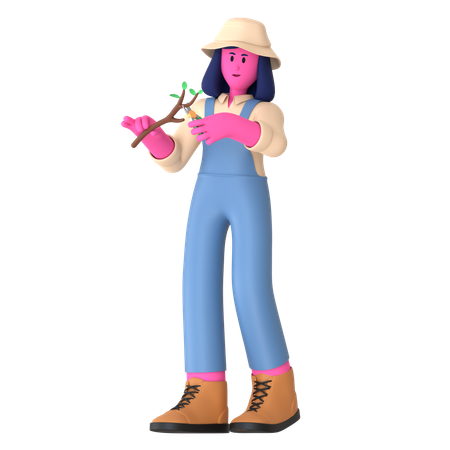 Female farmer Pruning Shears  3D Illustration