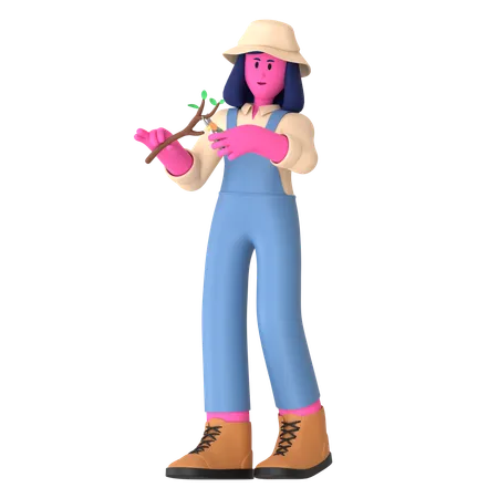 Female farmer Pruning Shears  3D Illustration